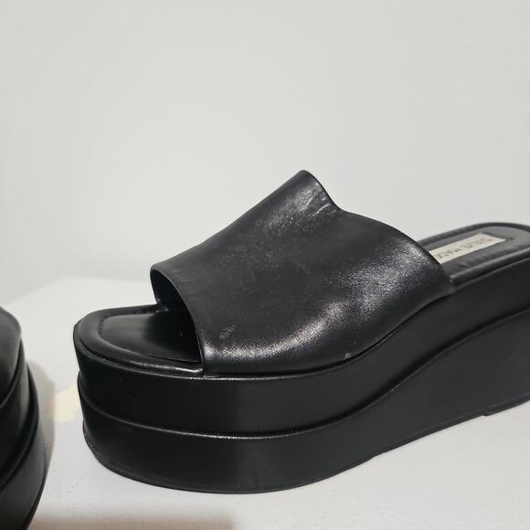 Steve Madden Black Platform Wedge Sandal Womens 7 Slip On Square Toe - Picture 12 of 15